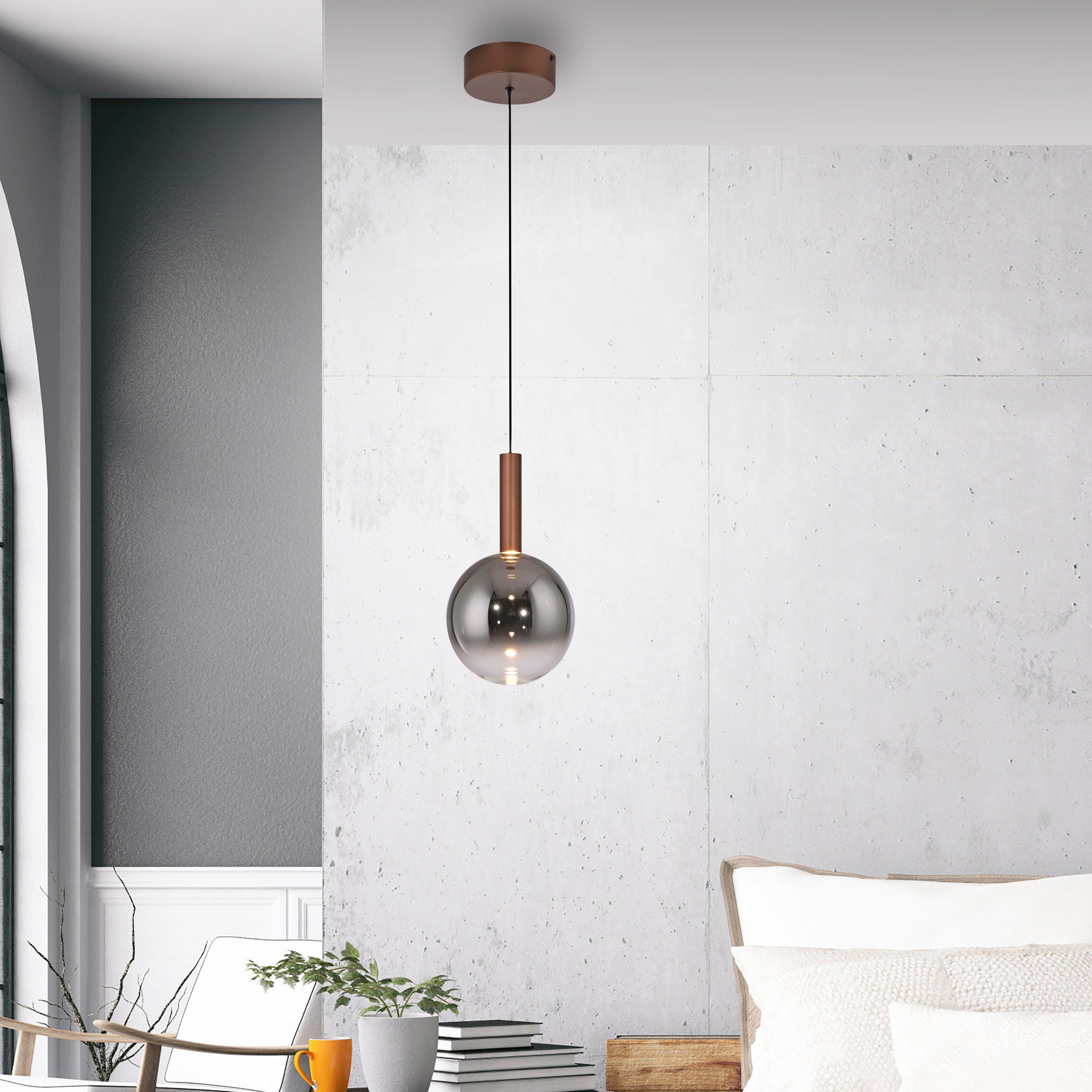 Paul Neuhaus LED Pendelleuchte BOWL, Memoryfunktion, LED fest integriert, Warmweiß, Dimmbar über Lichtschalter, Memory, Höhenverstellbar, Rauchgläser