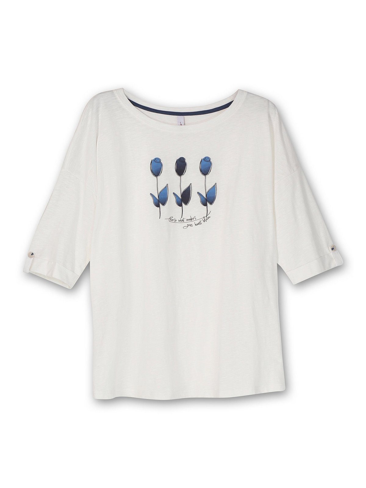 Größen T-Shirt mit Sheego Große Blumen-Frontdruck