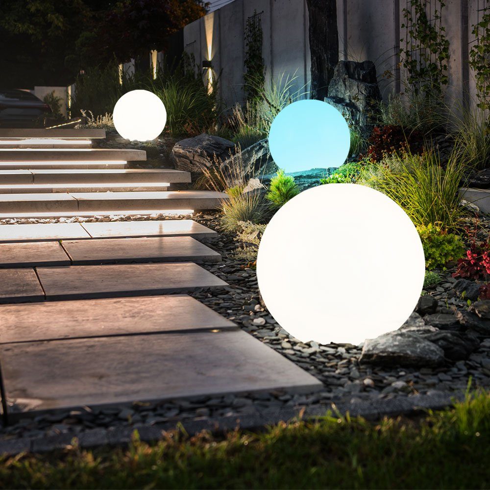 etc-shop LED Gartenleuchte, 3er Set RGB LED Solar Außen Leuchten  Farbwechsel Kugel Steck Lampen weiß Garten Strahler IP44