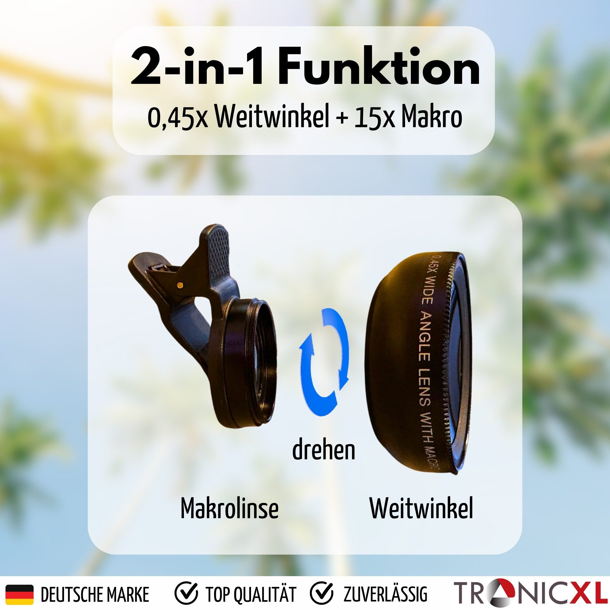 TronicXL Smartphone Makro Objektiv Linse Aufsatz 2in1 Handy-Kamera-Objektiv-Set Makroobjektiv, (Weitwinkel kompatibel mit iPhone Samsung Pixel Android)