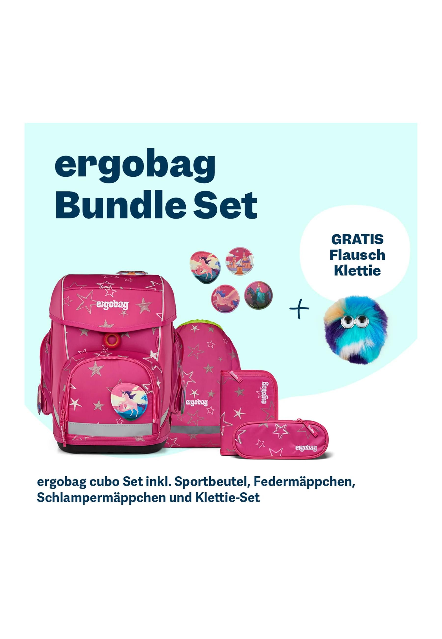 ergobag Schulranzen cubo Bundle Set . (6-tlg., 6-teiliges Set), größenverstellbares Rückensystem