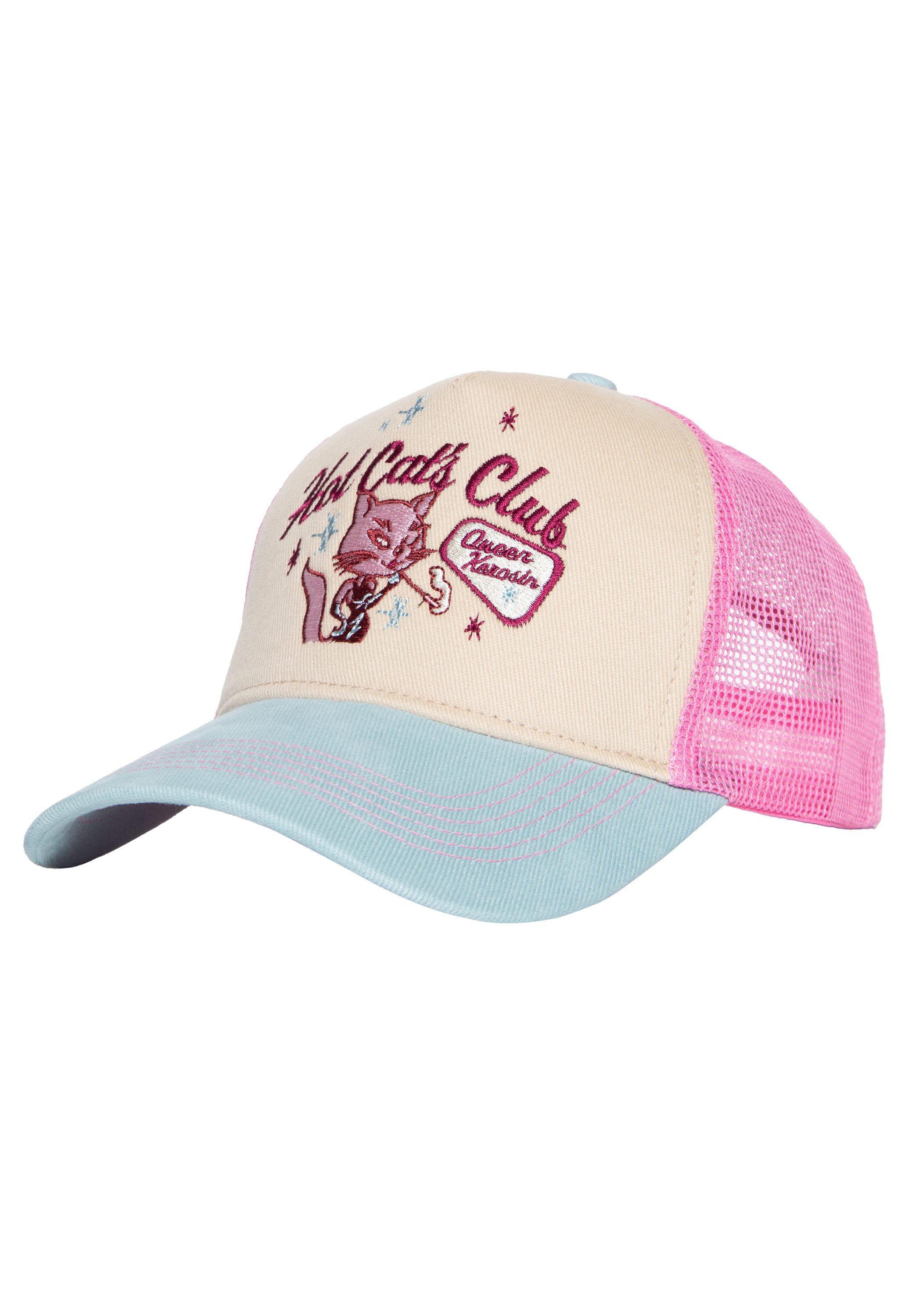 QueenKerosin Trucker Cap Hot Cats Club in Blockfarben-Design