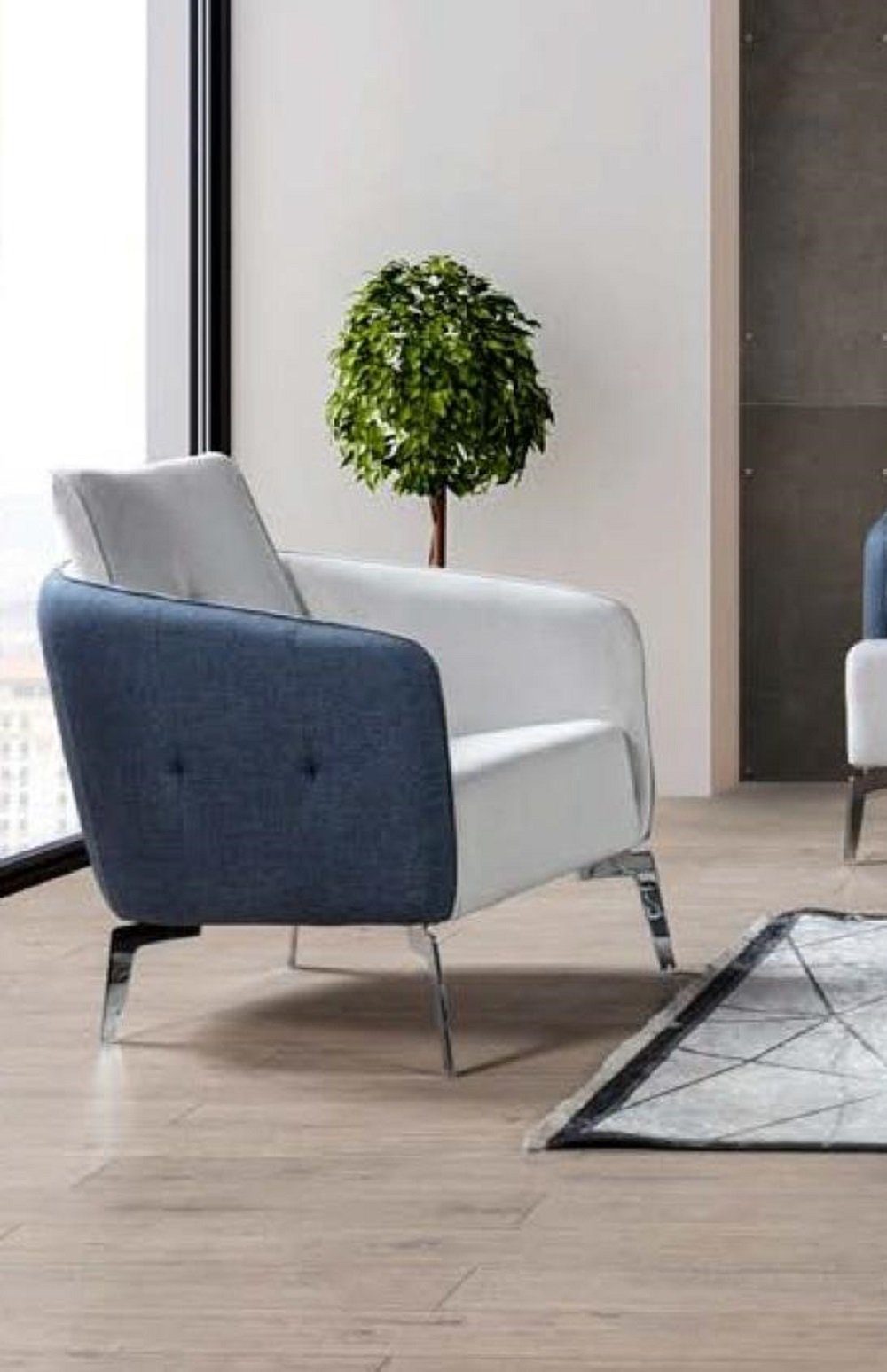 Sessel Einsitzer Sessel Polster Sessel Design Luxus Stoff Textil Weiß Möbel JVmoebel