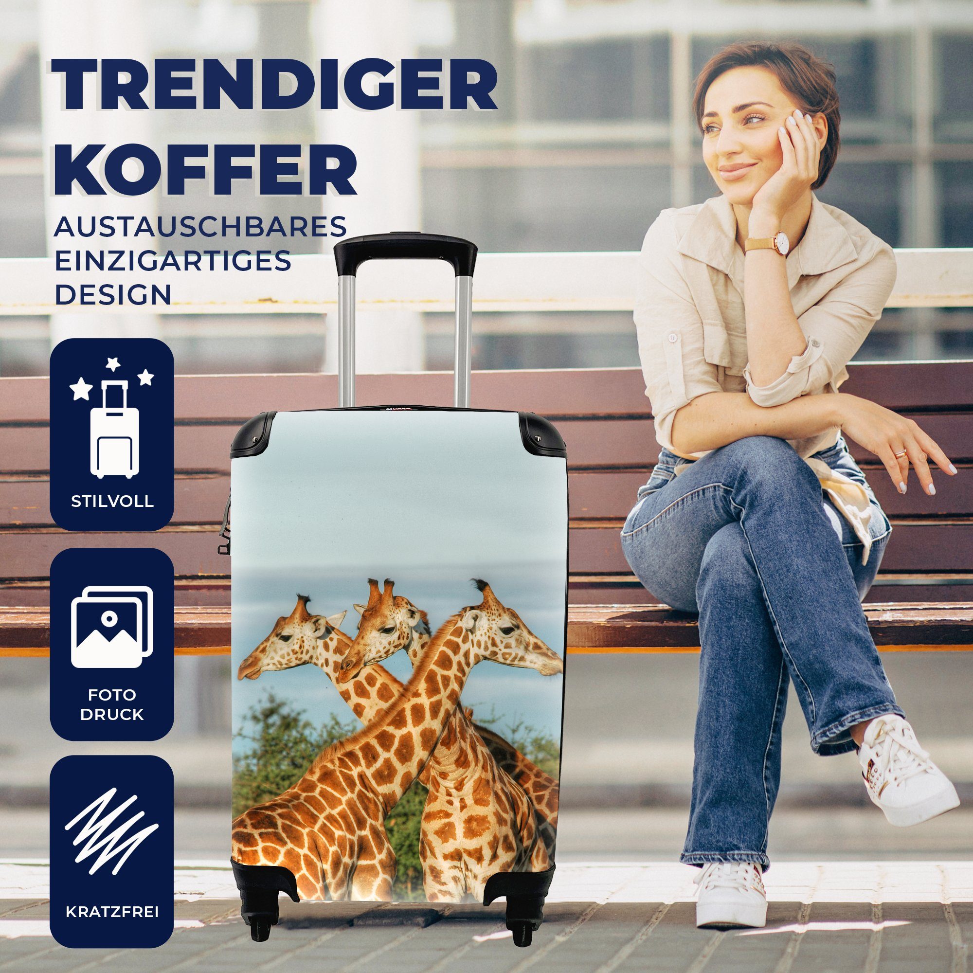 MuchoWow Handgepäckkoffer Giraffen Reisetasche Trolley, - rollen, Reisekoffer Ferien, - 4 Tiere, für Luft mit Rollen, Handgepäck