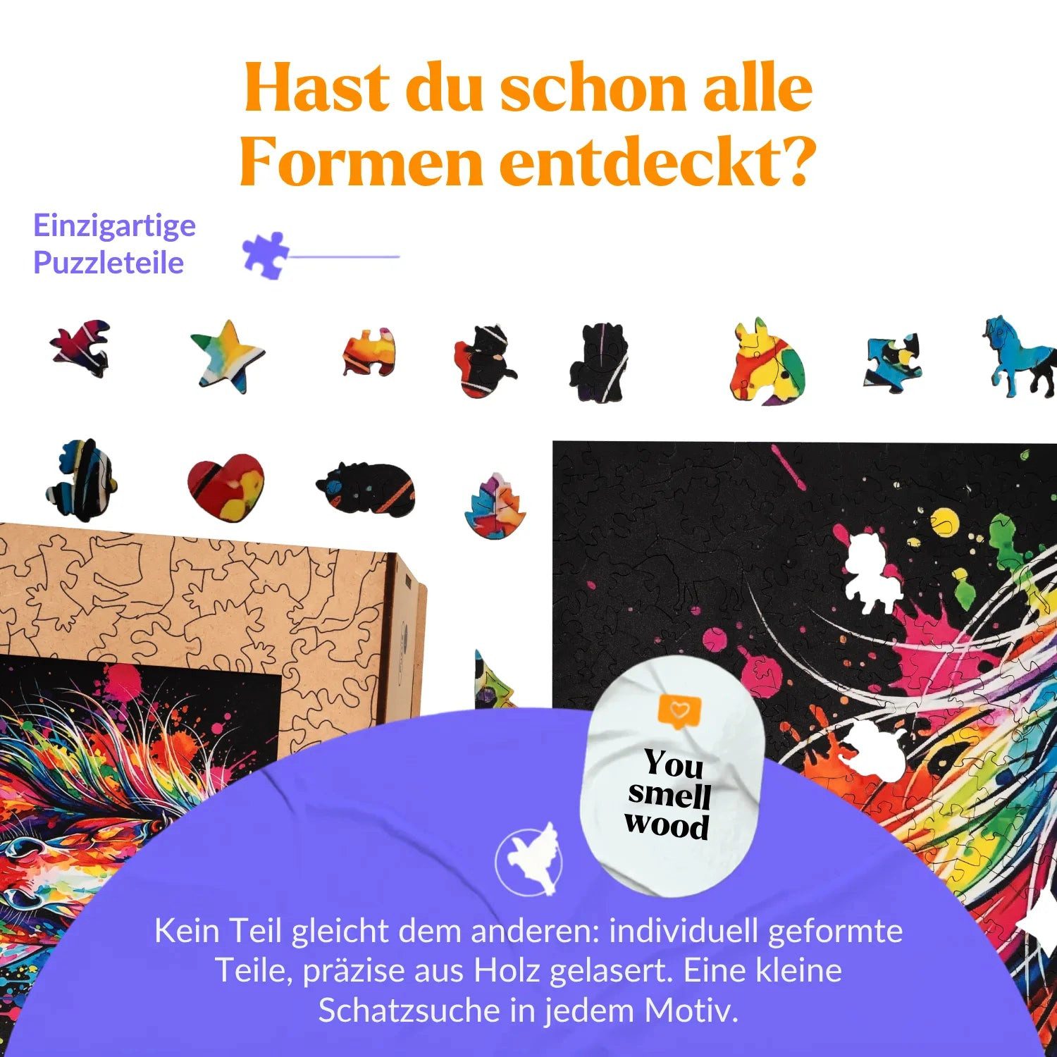 MagicHolz Puzzle Buntes Pferd Holzpuzzle (2D), 1000 Puzzleteile