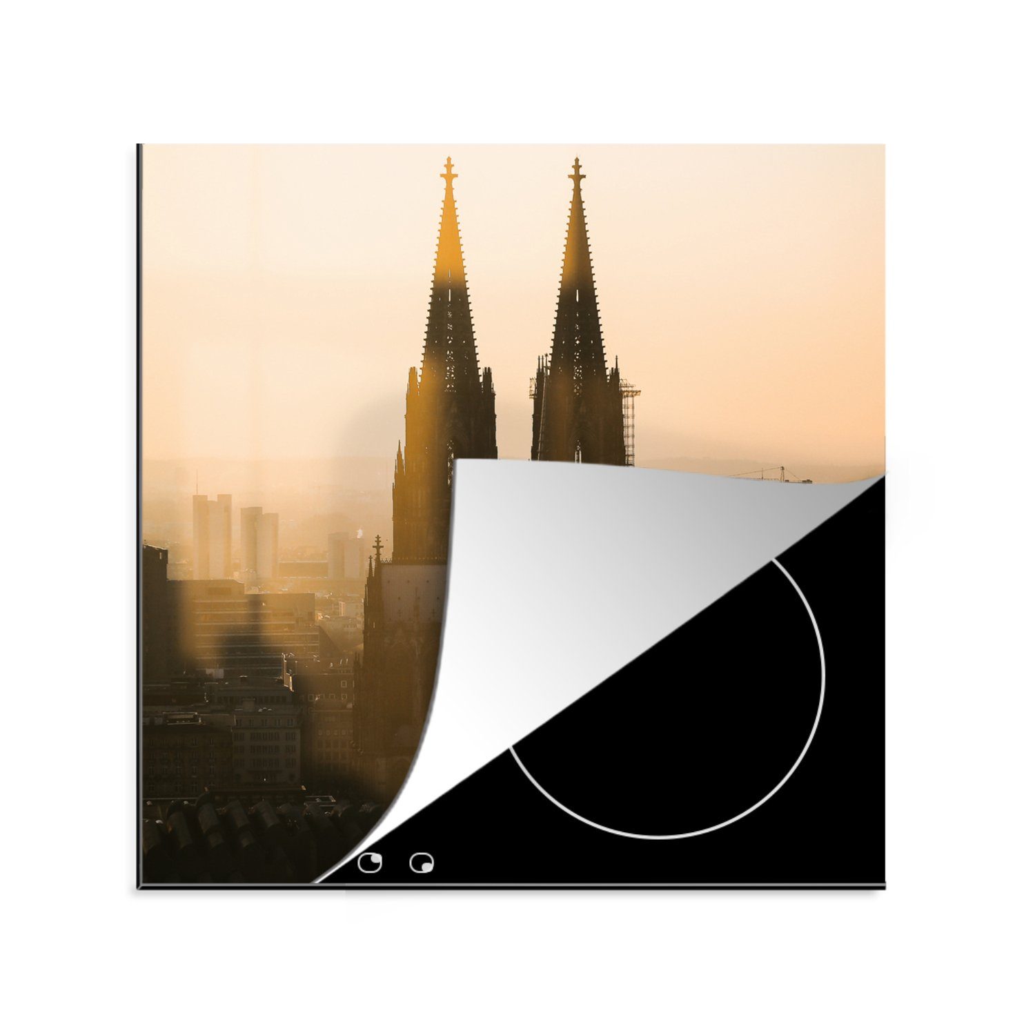 Köln Arbeitsplatte Sonnenuntergang, Vinyl, 78x78 Herdblende-/Abdeckplatte Ceranfeldabdeckung, - cm, küche tlg), Turm MuchoWow für - (1