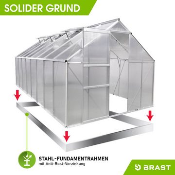 BRAST Gewächshaus ALU mit Fundament rostfrei 490x250x205cm TÜV geprüft, wetterfestes hochwertiges Aluminium