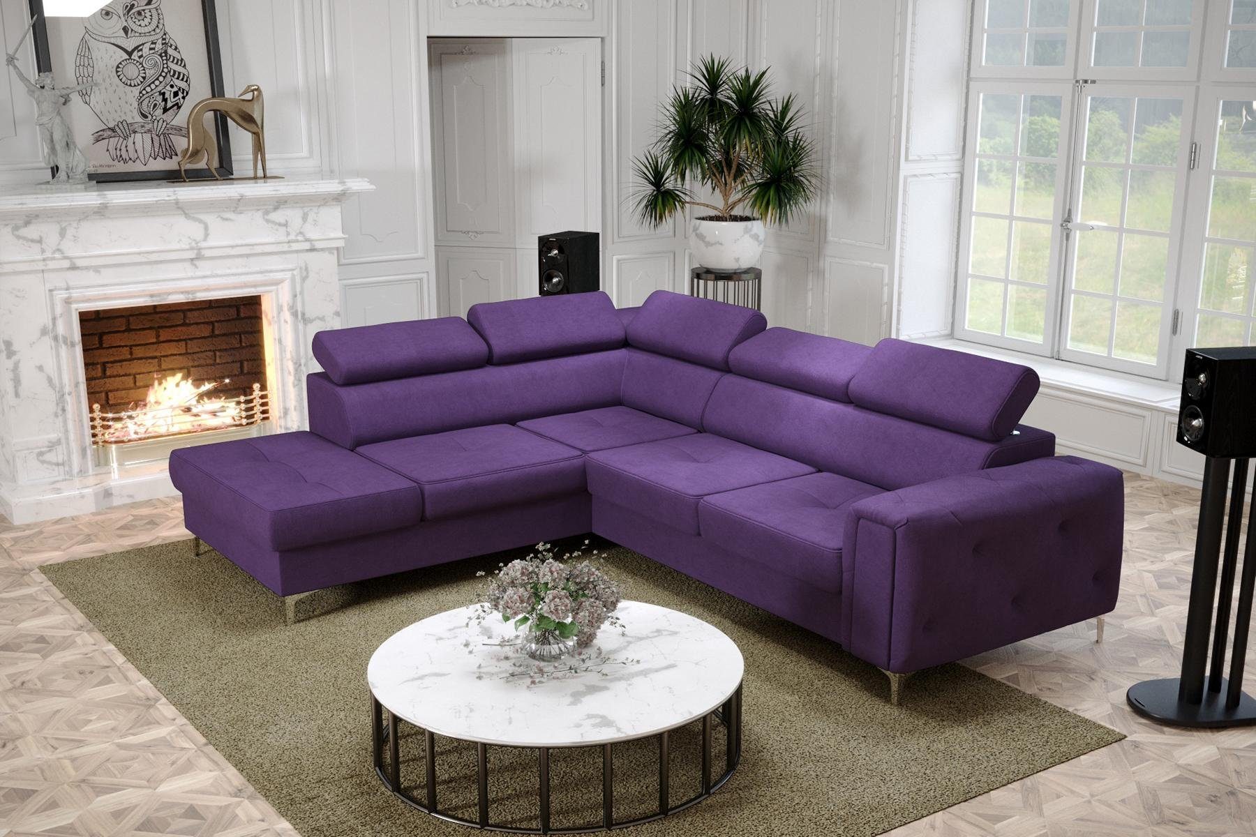 JVmoebel Ecksofa, Design Ecksofa L-Form Couch Polsterung Luxus Wohnzimmer Soft Lila
