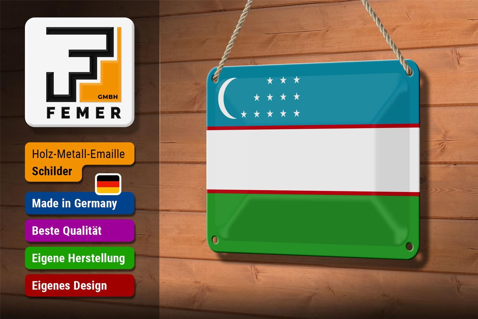Femer GmbH Metallschild Flagge Usbekistans 18x12cm Flag of Uzbekistan, (1 St), gewölbte Oberfläche, abgerundete Ecken, umgeschlagene Kanten