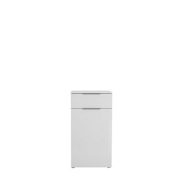 möbelando Kleiderschrank 25633468 (BxHxT: 53x100x40 cm) in weiß matt - Weißglas mit einer Schublade und einer Tür