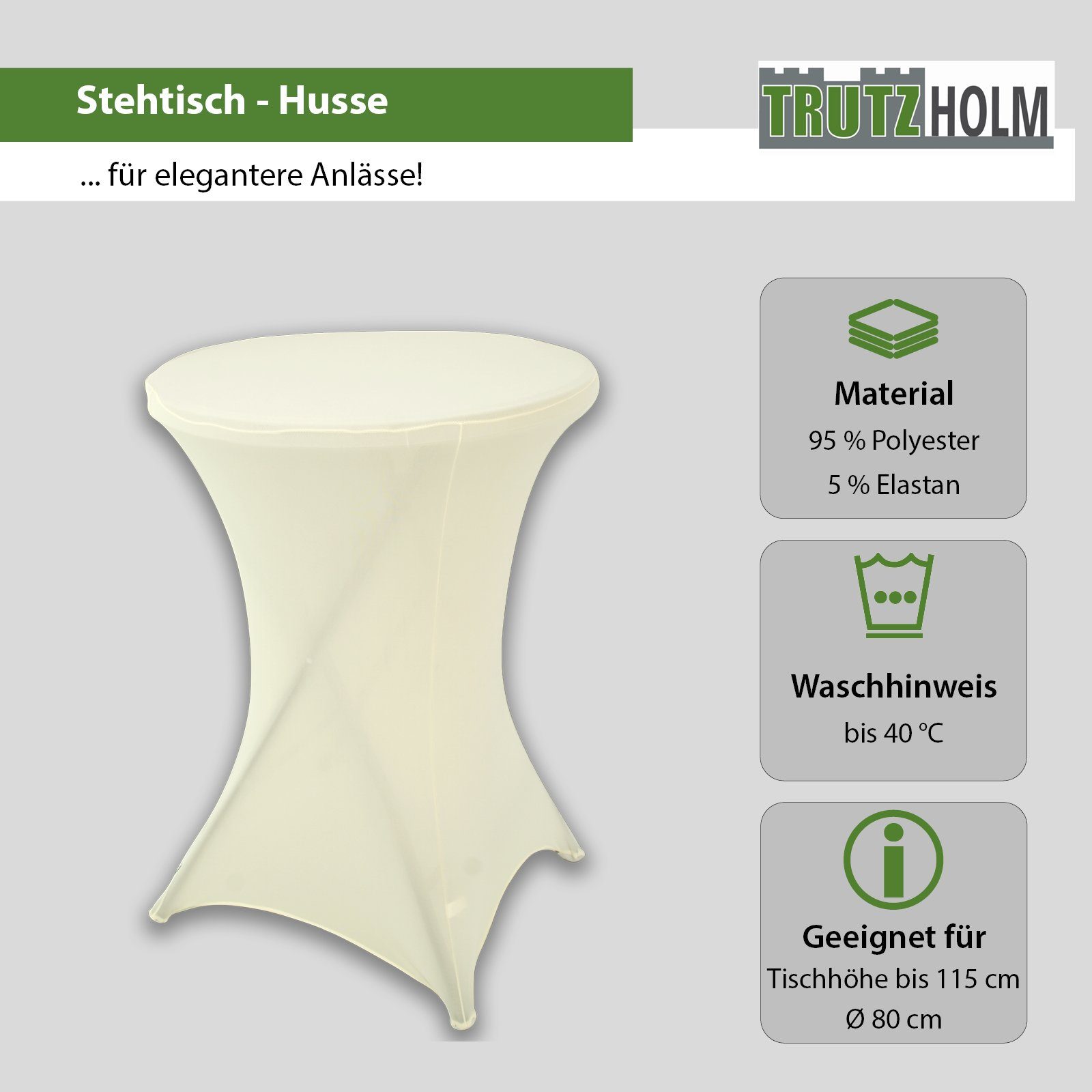 TRUTZHOLM Stehtisch Set Stehtisch klappbar Tischdecke und Husse Ø Gastro 80 aus & Stehtisch für Husse) (Set bügelfrei cm