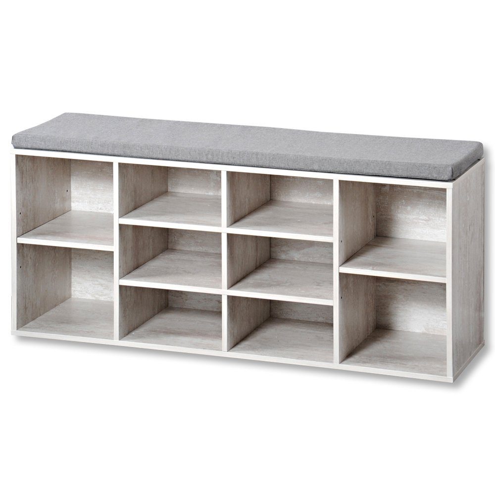 Kesper Schuhbank mit Sitzkissen, weiß gekälkt