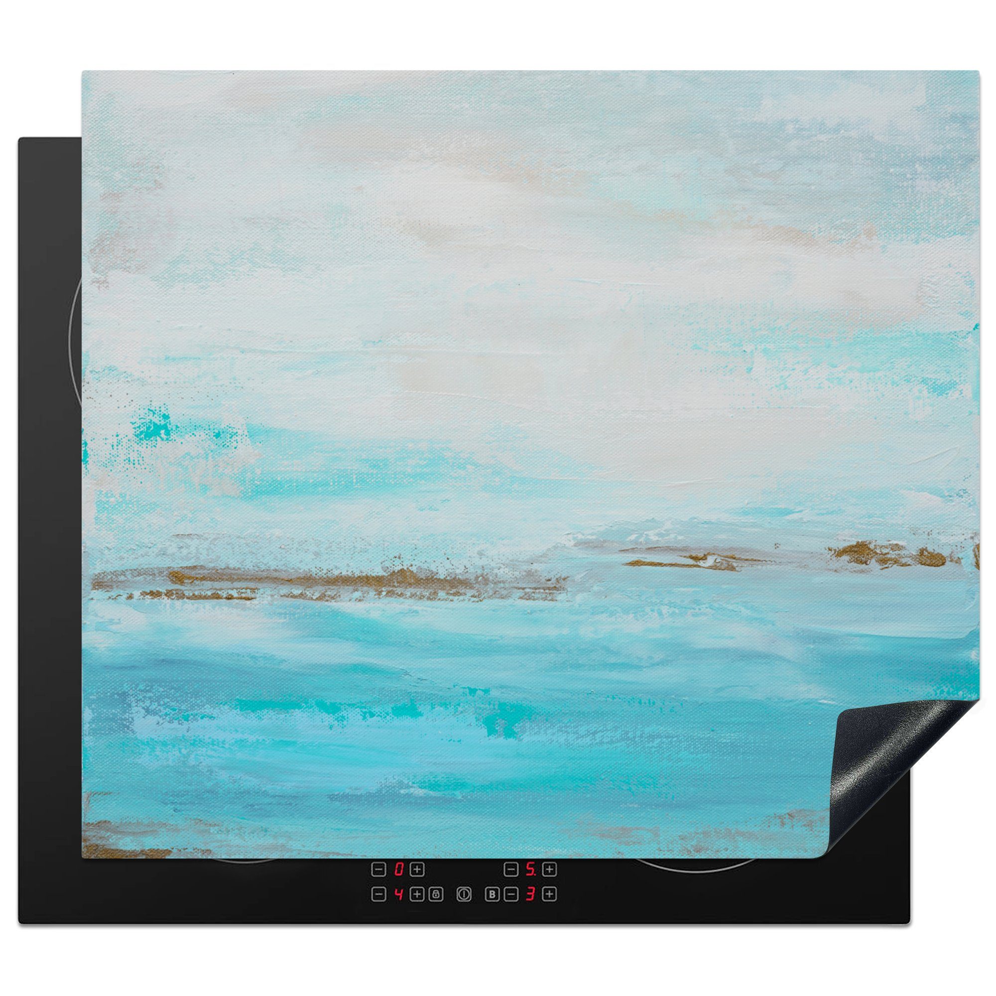 MuchoWow Herdblende-/Abdeckplatte Farbe - Malerei - Abstrakt - Blau, Vinyl, (1 tlg), 60x52 cm, Mobile Arbeitsfläche nutzbar, Ceranfeldabdeckung