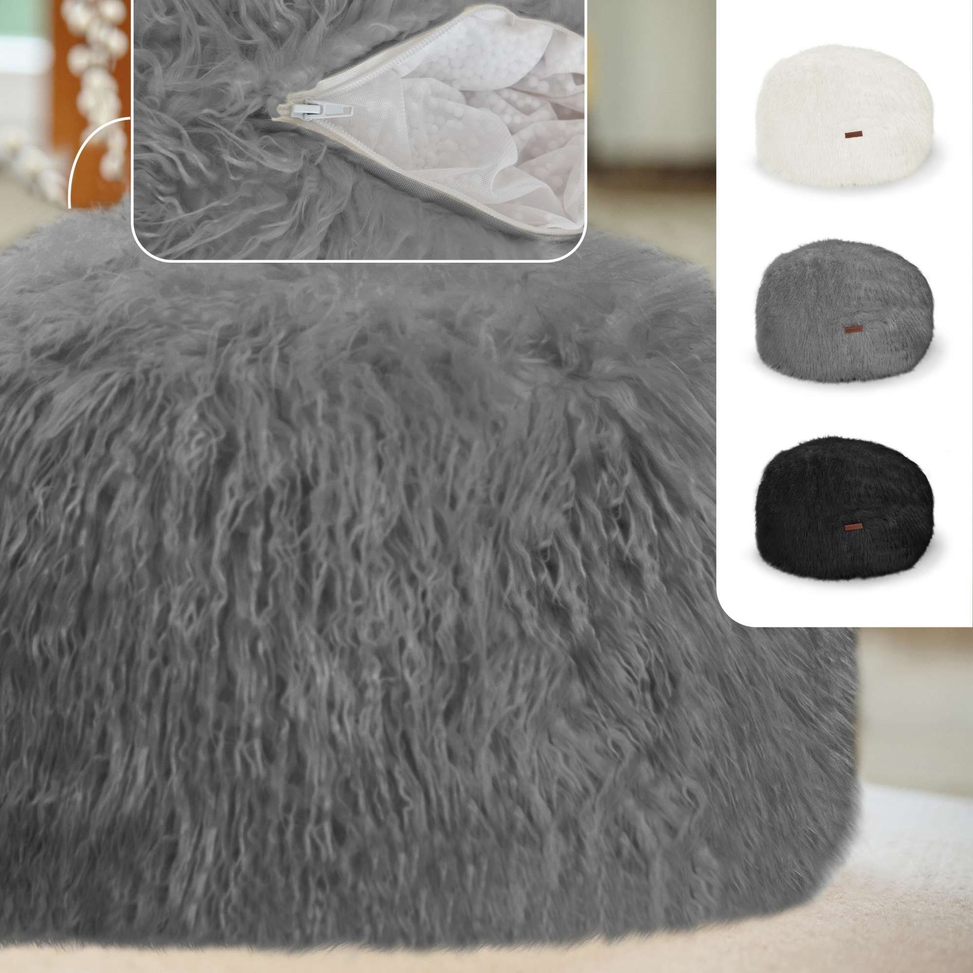 Green Bean Pouf runder Sitzpouf Felloptik günstig online kaufen