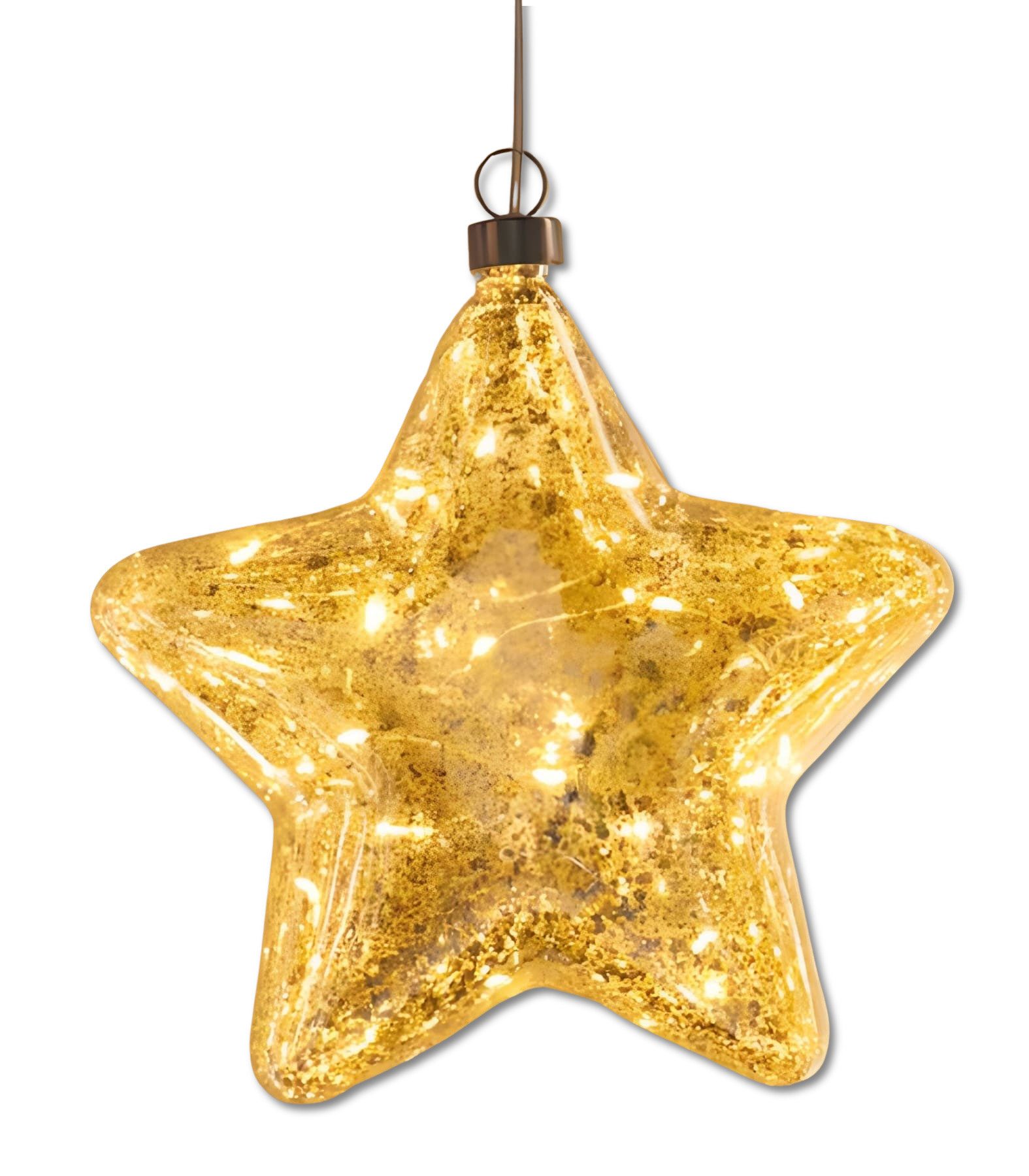 Dekoleidenschaft LED-Dekofigur "Stern" Glas Ø 20 cm, Leuchtstern in Bauernsilber-Optik, Leuchtdeko, Hängedeko Weihnachten, Weihnachtsdeko beleuchtet