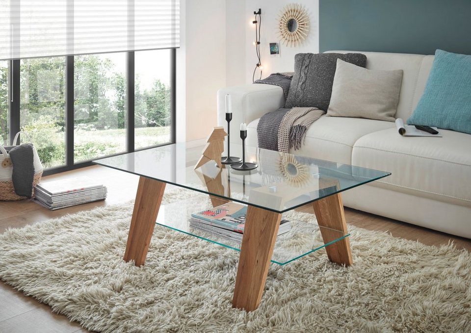MCA furniture Couchtisch Lublin (Wohnzimmer Tisch, 100 x 65 cm), Eiche  massiv, geölt, kombinierfreudig mit vielen Einrichtungsstilen und Farben