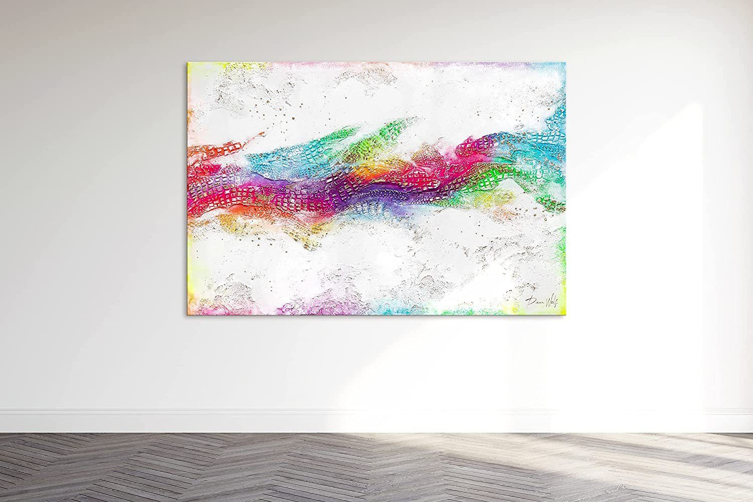 YS-Art Gemälde Farbenmusik, Abstraktion, Buntes Bild Handgemalt Abstrakt Leinwand Struktur mit