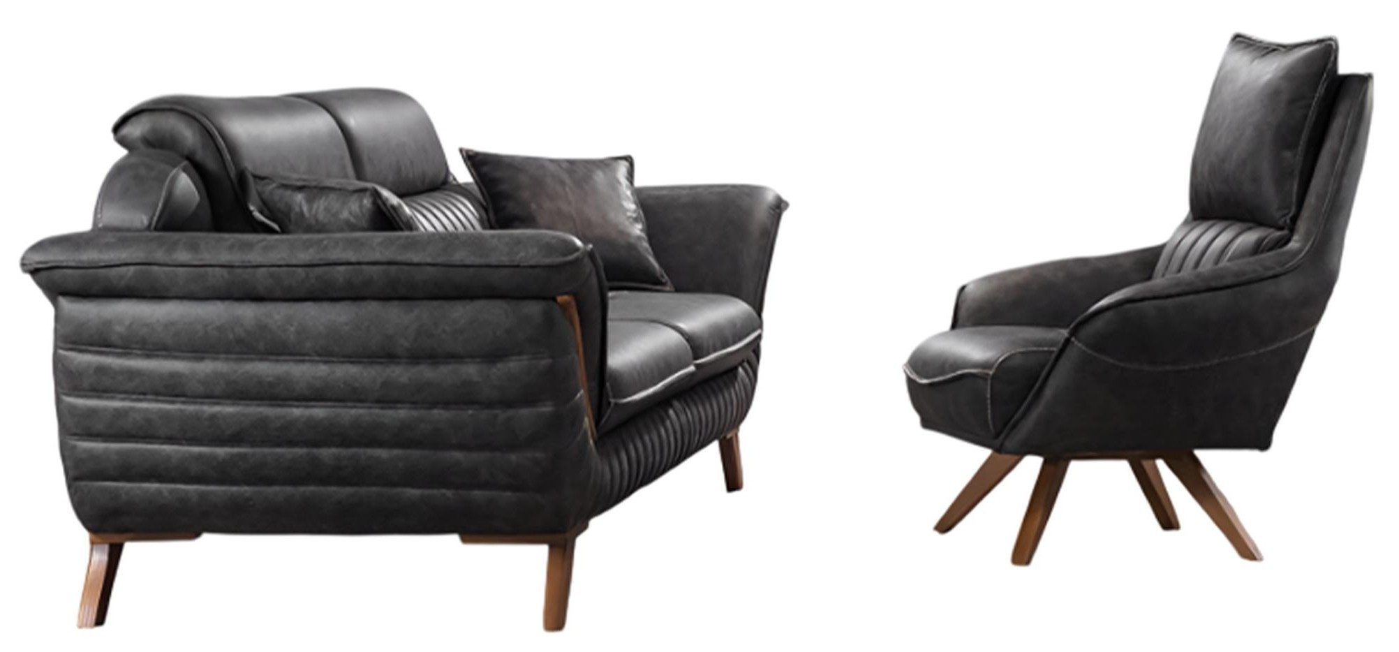 Xlmoebel Polstergarnitur Luxuriöse Ledergarnitur: Edler 3-Sitzer und Sessel 2tlg., (2-tlg), Made in Europa