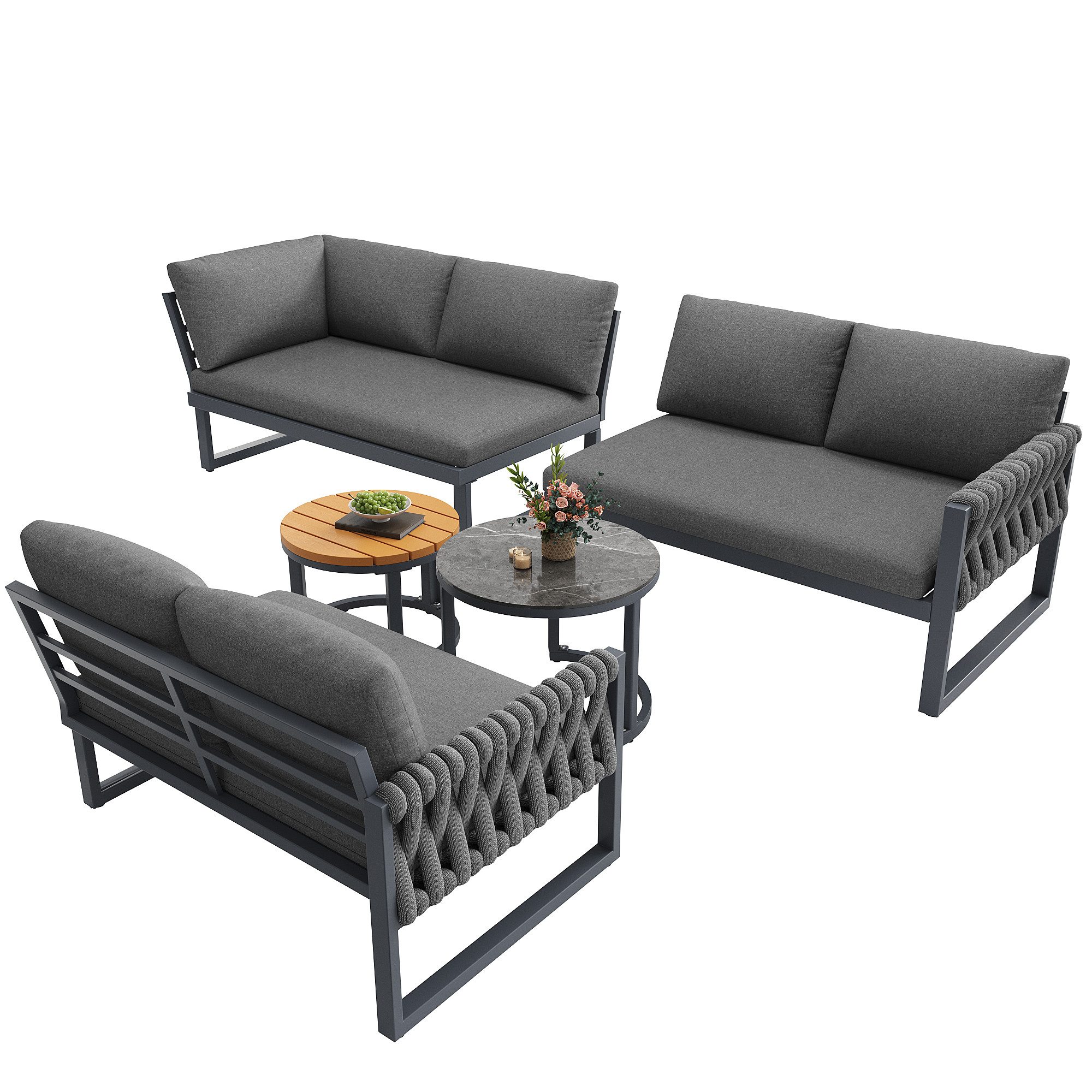 REDOM Gartenlounge-Set Modernes Gartenmöbelset,mit verzinktem Eisengestell, (mit verstellbaren Beinen grau, 5-tlg), mit Relaxfunktion