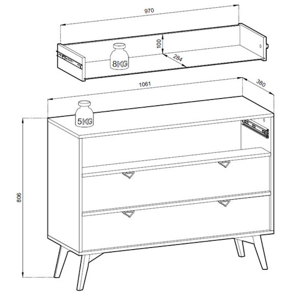 Feldmann-Wohnen Wohnwand Forest, (Forest, Wohnzimmer-Set), 3-teilig beige / Herringbone Skandi
