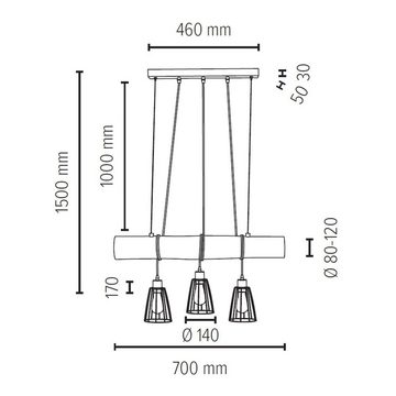 SPOT Light Pendelleuchte, Leuchtmittel nicht inklusive, Pendelleuchte Holz Esszimmerleuchte 3-Flammig Hängelampe Gitterschirme