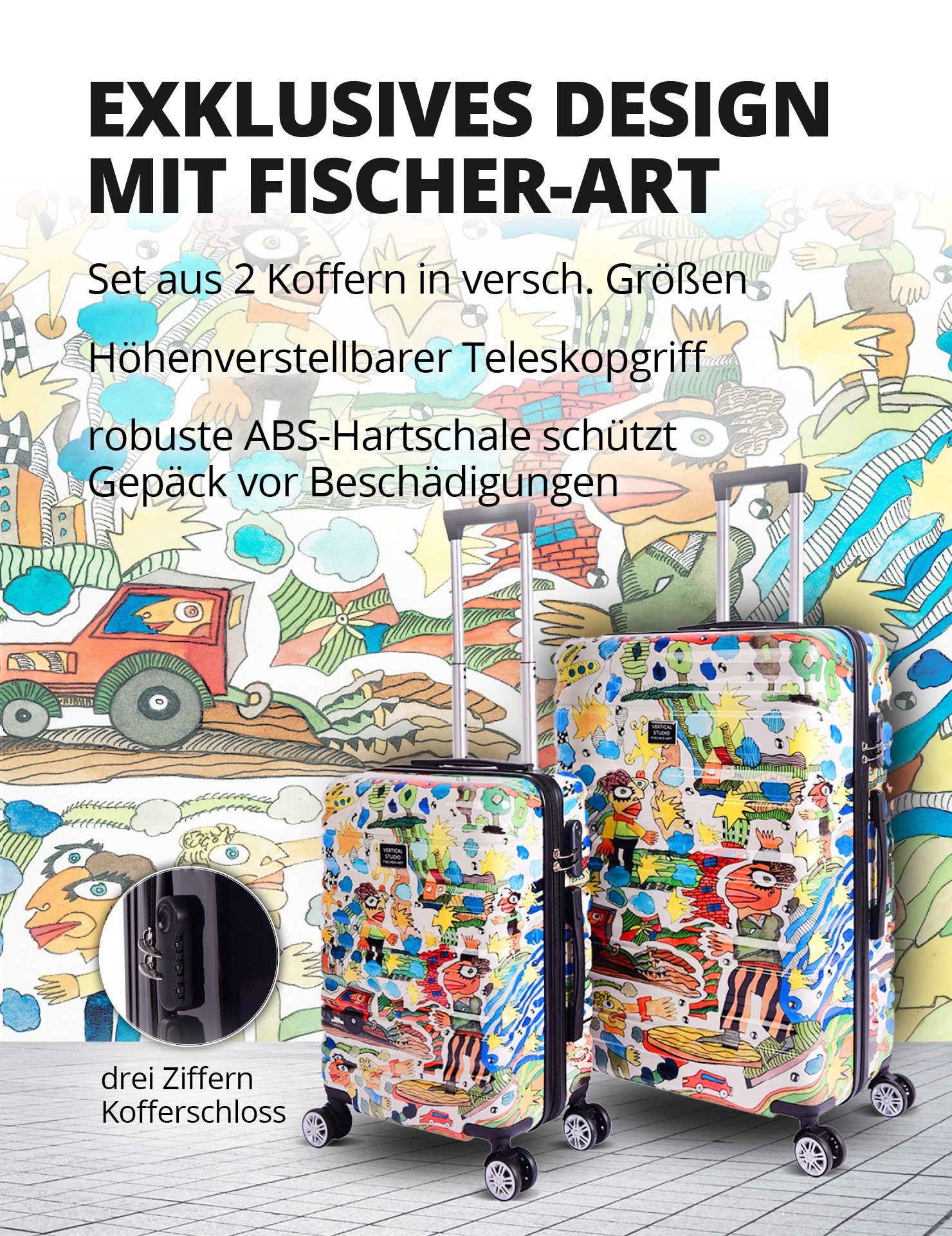 VERTICAL STUDIO Trolleyset VERTICAL STUDIO x Fischer Art 20" 28" Koffer Set, (2 tlg., Set bestehend aus zwei Koffern mit 20" & 28), Kollabaration mit Fischer Art