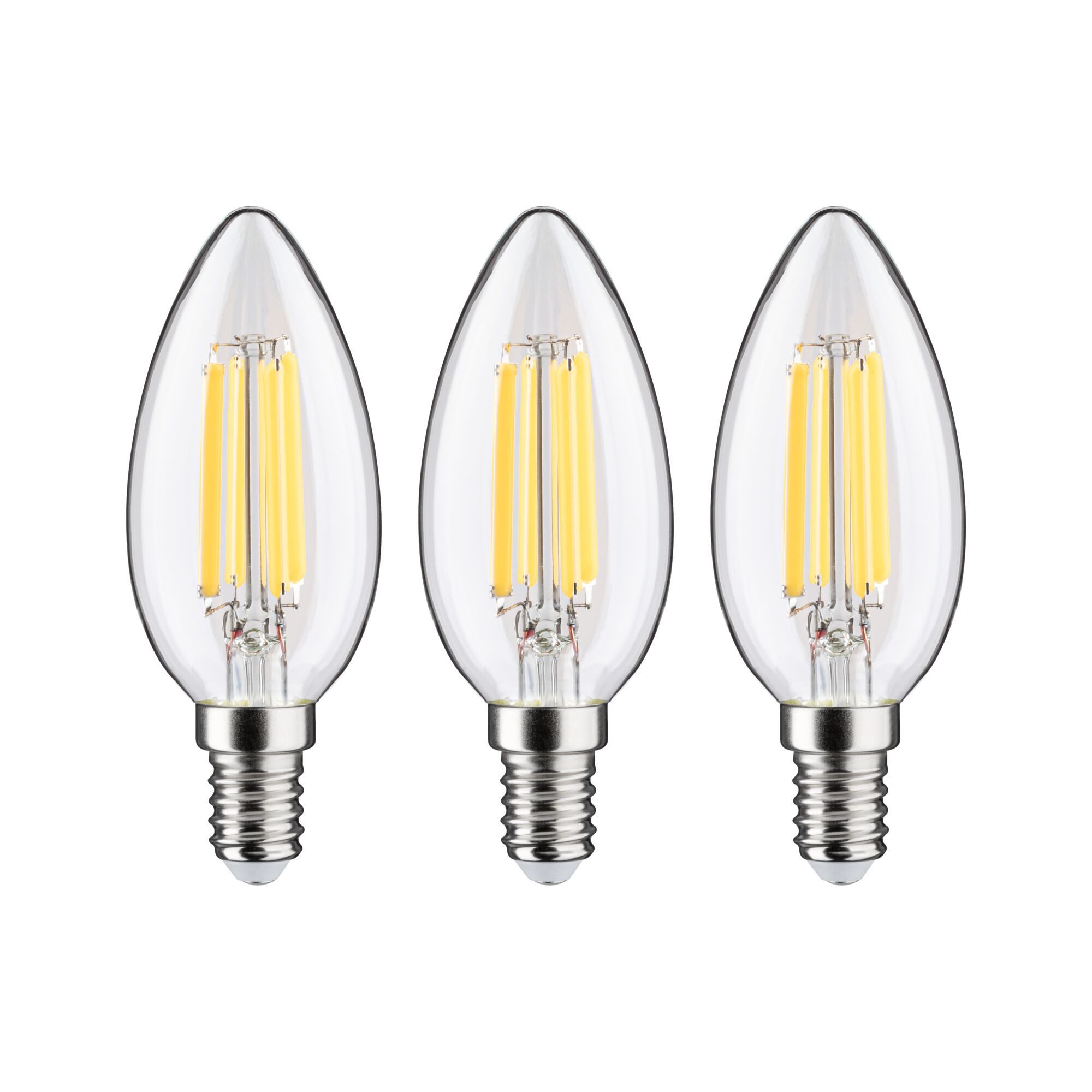 Paulmann LED-Leuchtmittel Eco-Line Filament 230V LED Kerze E14 3er-Pack 525lm 2,5W 3000K Klar, E14, 3 St., Warmweiß