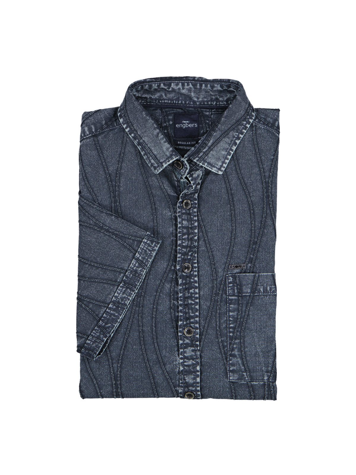 Engbers Kurzarmhemd Herren Overshirt mit Comfort-Stretch, Saphirblau