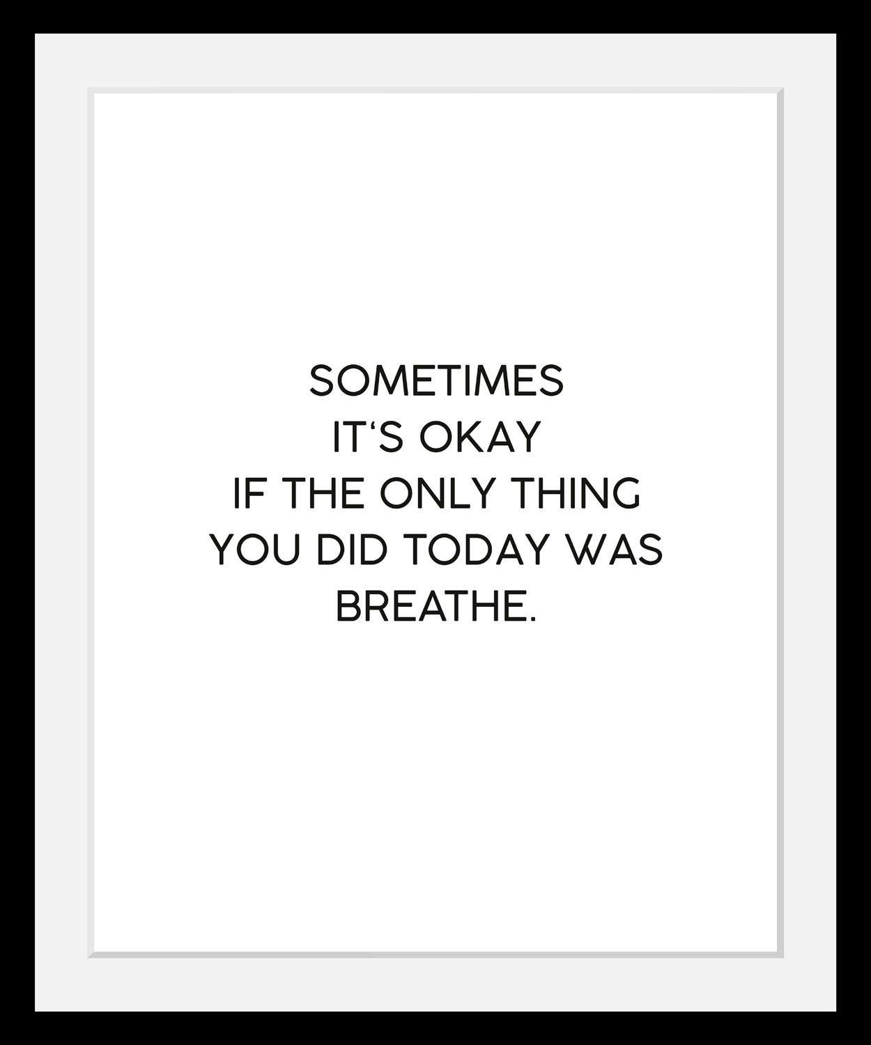 queence Bild Breathe, Motivationsbilder, Schriftzug, Schwarz-Weiß, Spa, Spa Bilder, HD Premium Poster-Druck inkl. Holzrahmen