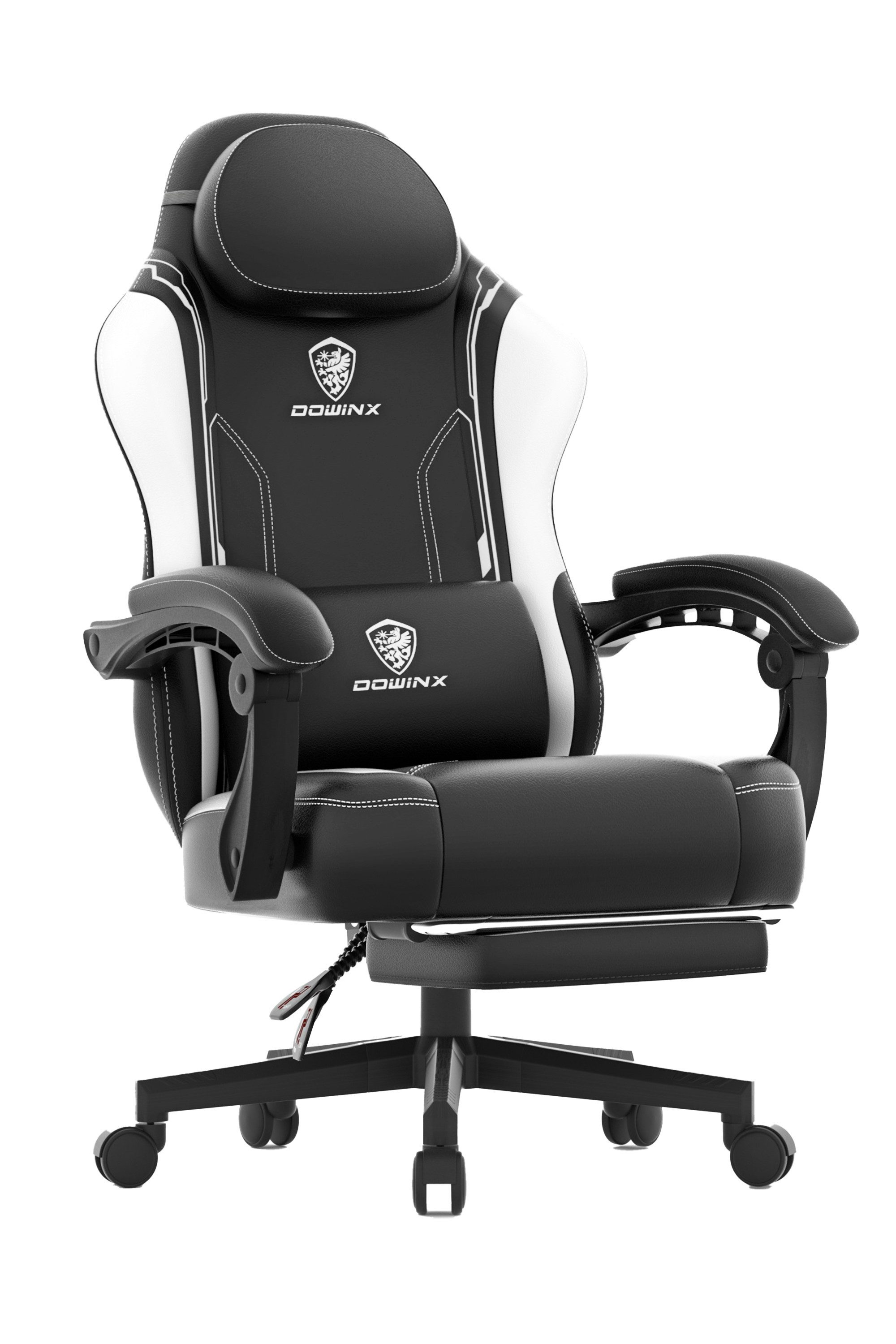 Dowinx Gaming-Stuhl Ergonomischer Gamer Sessel aus PU-Leder mit Lendenstütze, Massagefunktion und breiter Rückenlehne, Belastbar bis 150 kg