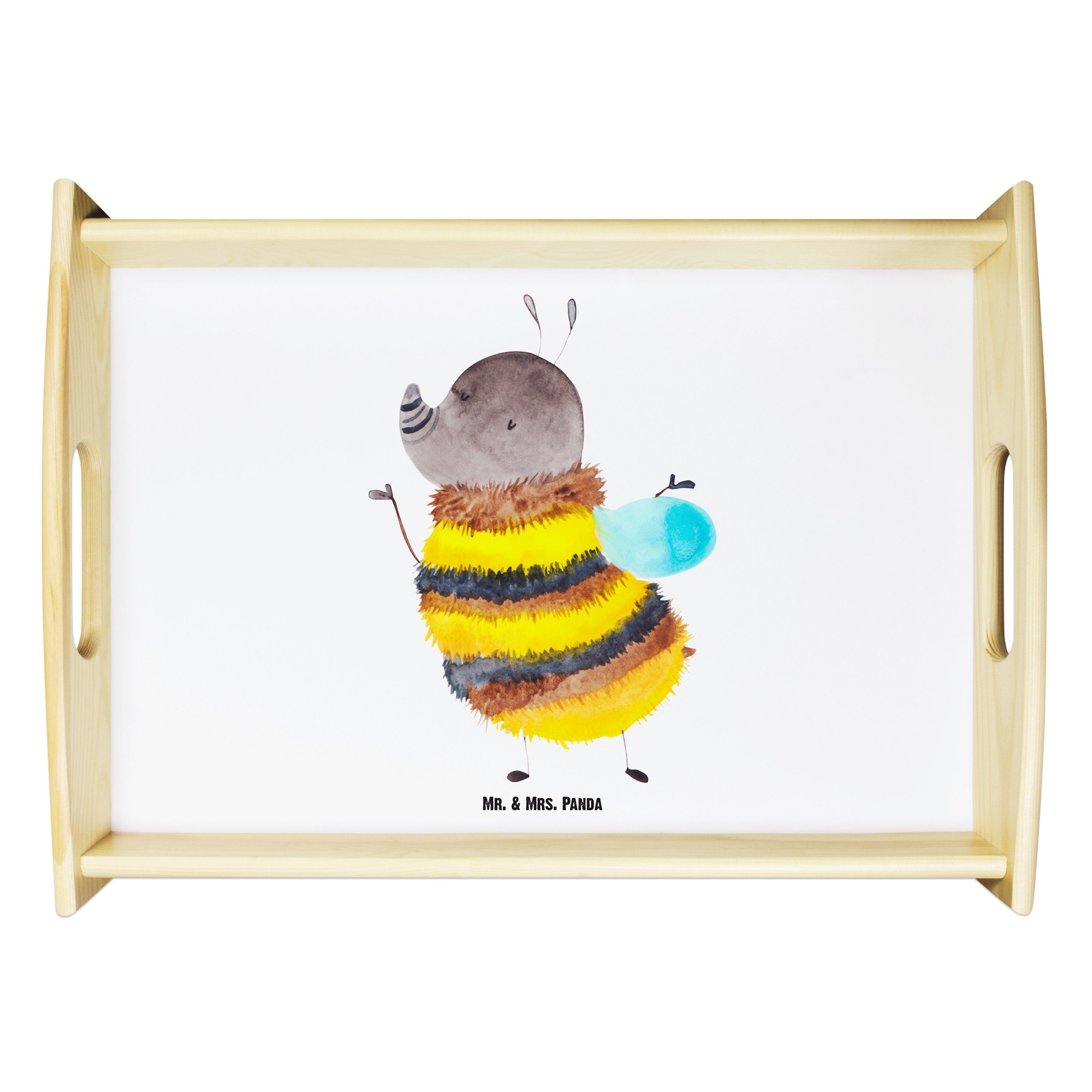 Mr. & Mrs. Panda Tablett Hummel flauschig - Weiß - Geschenk, lustige Sprüche, Biene, Blume, De, Echtholz lasiert, (1-tlg)