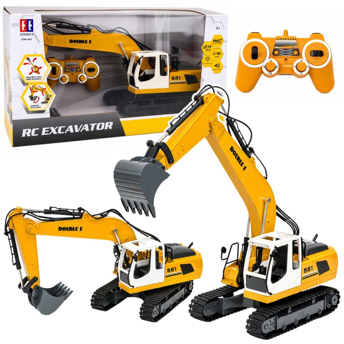 Wisam RC-Auto Ferngesteuerter RC-Raupenbagger mit Licht und Sound, gelb, Maßstab
