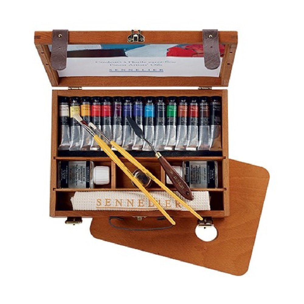 SENNELIER Ölfarbe Extra-feine Ölfarbe 15x21ml, Holzkoffer-Set, inkl. Zubehör