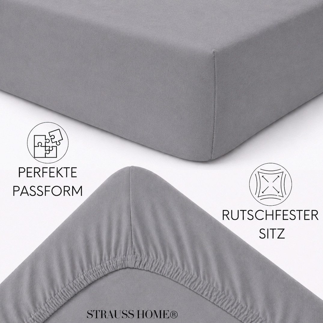 Strauss Home Spannbettlaken Premium 160 g/m² Gekämmte Baumwolle Jersey in Hotelqualität, Gummizug: Rundumgummi, OEKO-TEX®-zertifiziert - Hotelqualität – Formsta – Bild 4 von 5