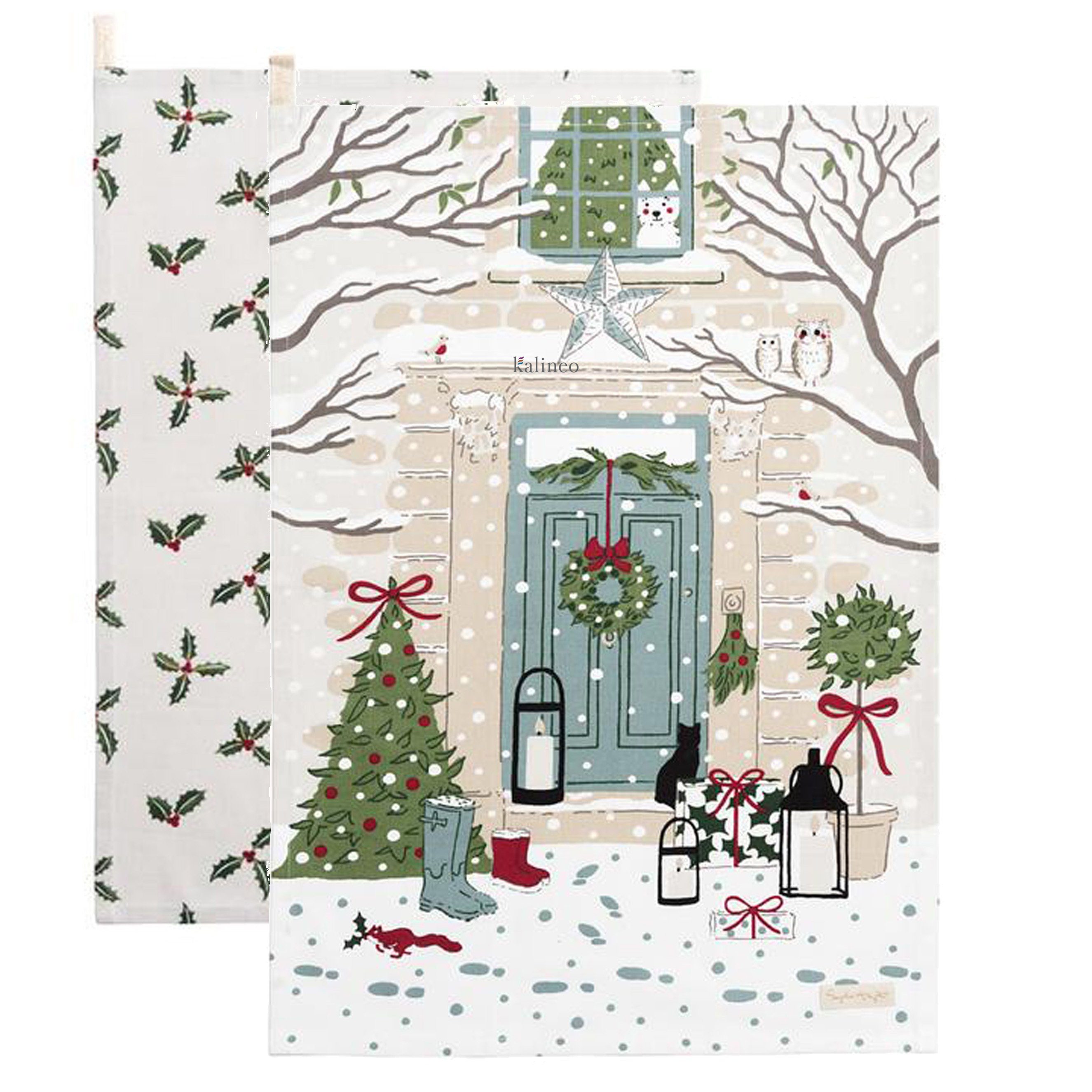 Sophie Allport Geschirrtuch Sophie Allport Geschirrtuch - Christmas Holly & Berry 2er Set, (2-tlg), 2 Stück