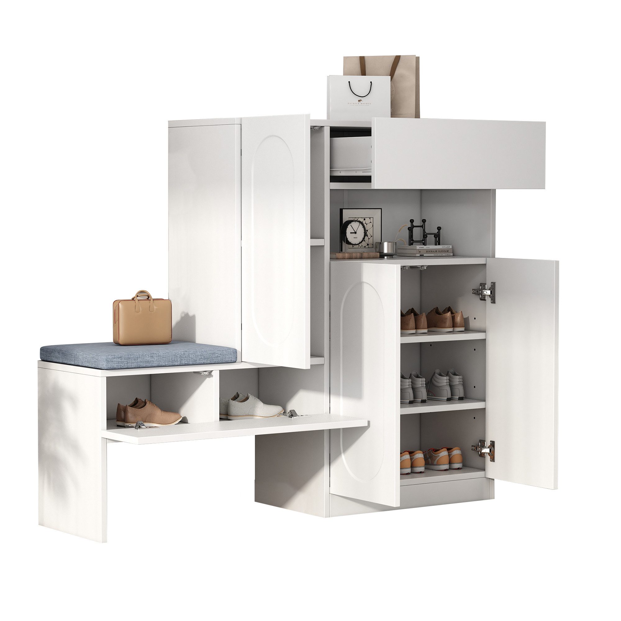 MODFU Schuhschrank Kommode Schuhschrank mit großem Stauraum (2-in-1 Schuhschrank mit Sitzbank, Soft-Close-Türen & verstellbaren Ablagen) mit Soft-Close-Funktion,Mit Kippsicherung