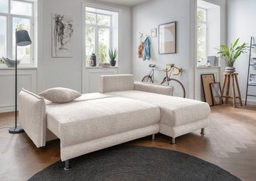 INOSIGN Ecksofa Pulea L-Form, Liegefläche ausziehbar, Bettkasten, 2x Zierkissen, verschiedene Stoffe