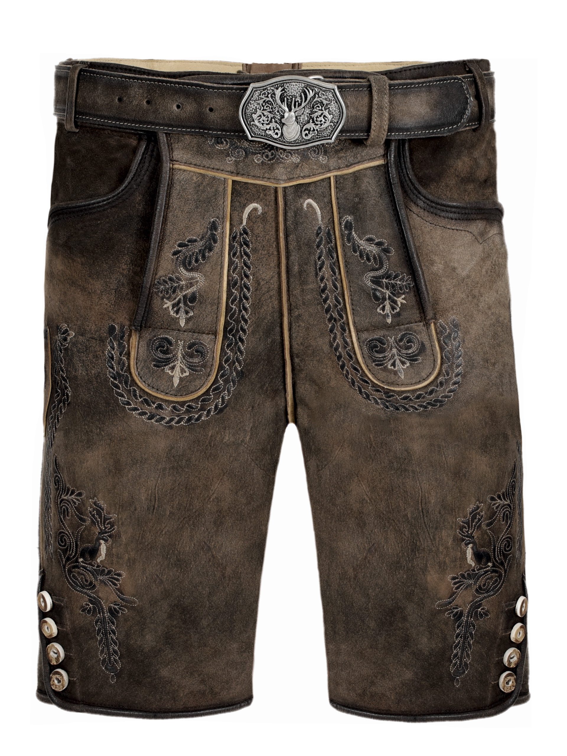 Trachtenlederhose Lederhose kurz Ulrich dunkelbraun (2-tlg) inkl. Gürtel
