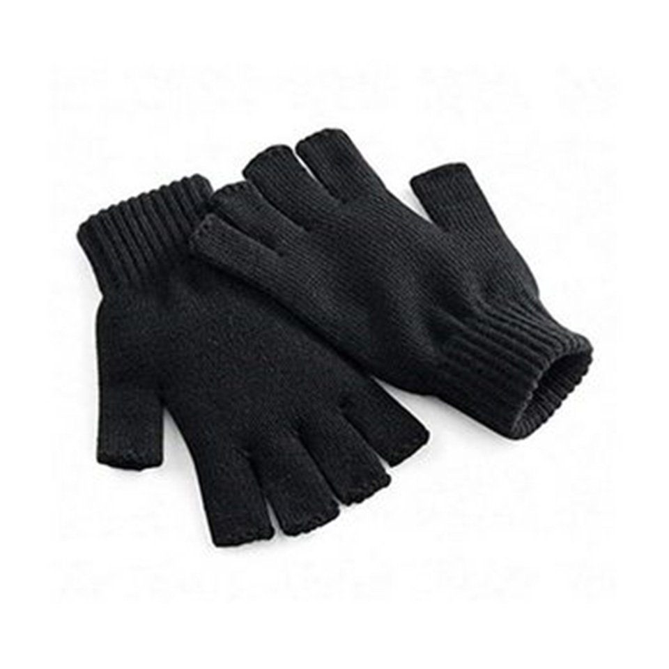 herémood Strickhandschuhe fingerlose Winterhandschuhe Halbfinger Schwarz Herren Damen Rippstrick