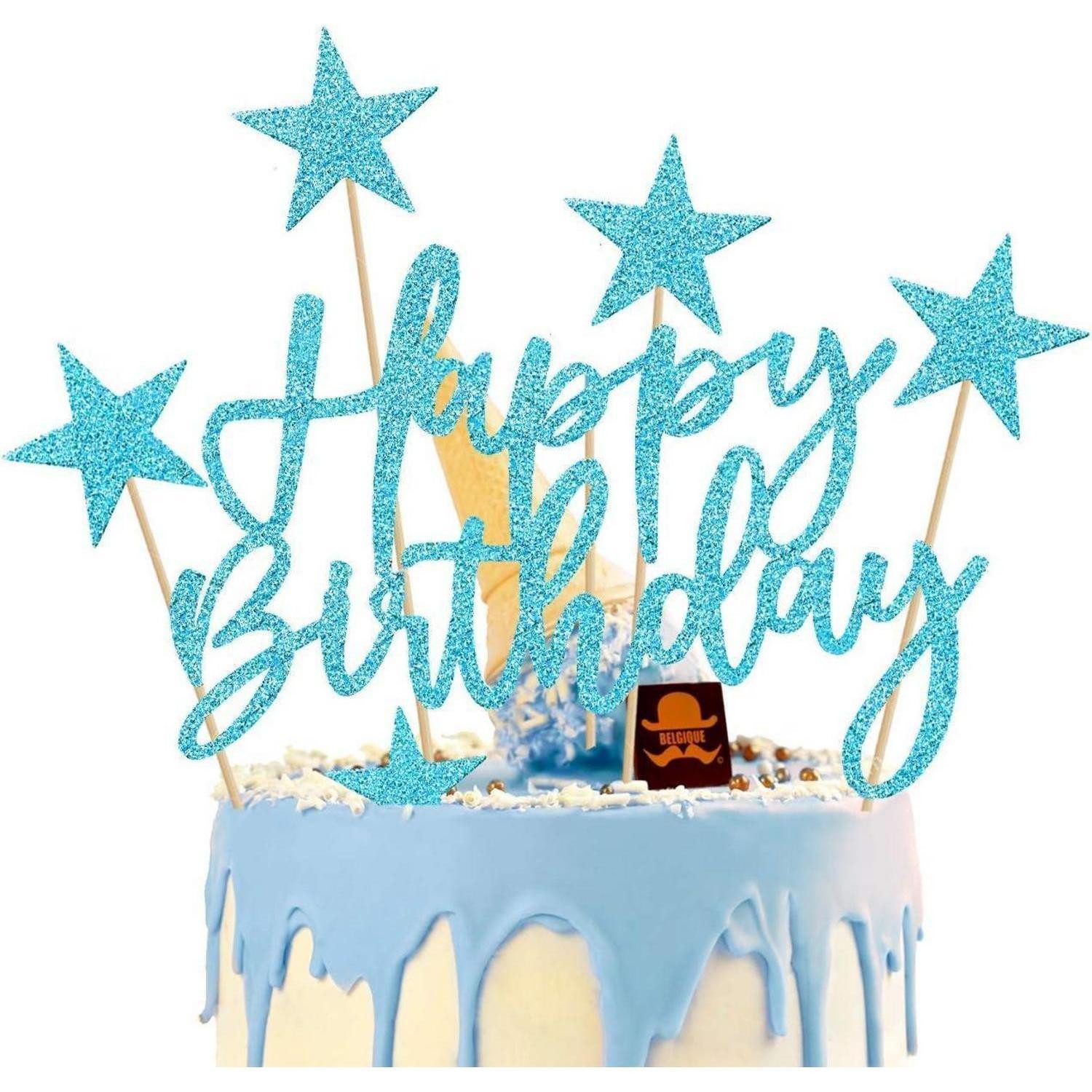 LuxusKollektion Sticker Tortendeko Blau Happy Birthday Sterne Cake Topper