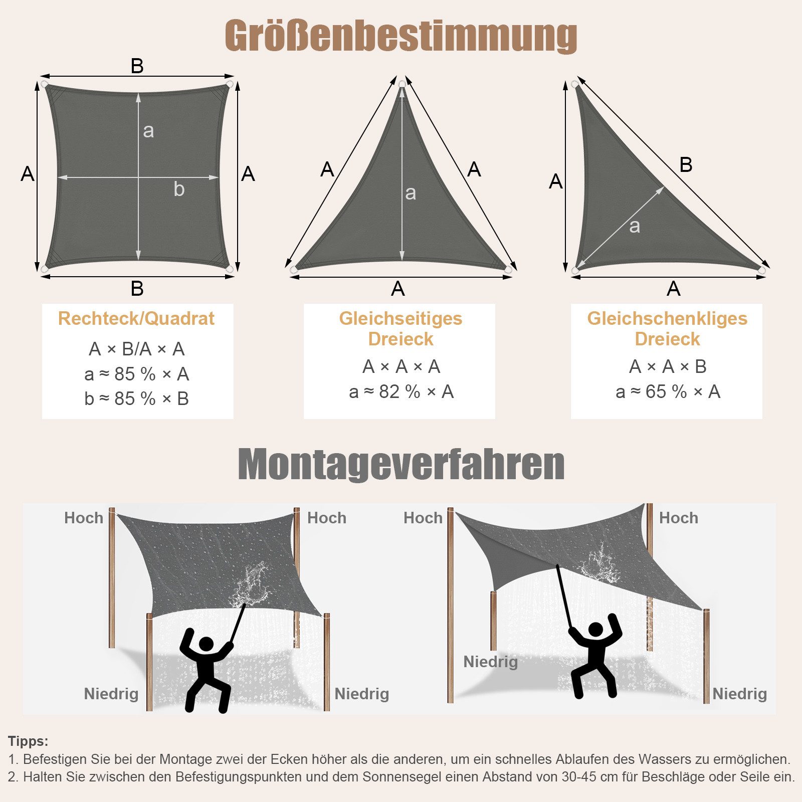 Woltu Sonnensegel, (1-tlg), aus PES, 200 g/m² Polyester, 95% UV Schutz, für Balkon Terrasse Garten
