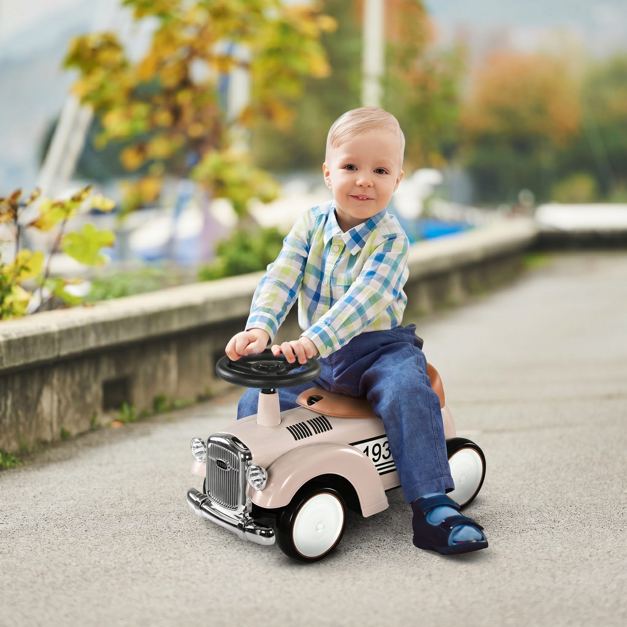 AIYAPLAY Rutscher Kinderfahrzeug, Kinderauto mit Stauraum, Kippschutz, für 1-3 J., (Rutscherfahrzeug, 1-tlg., Kinder Rutschauto), Creme, 58 x 27 x 35 cm