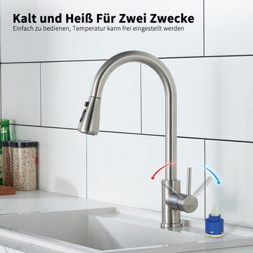 aihom Küchenarmatur Ausziehbar Küche Wasserhahn mit 360° Schwenkbar mit 3 Modus Spültischarmatur,Edelstahl