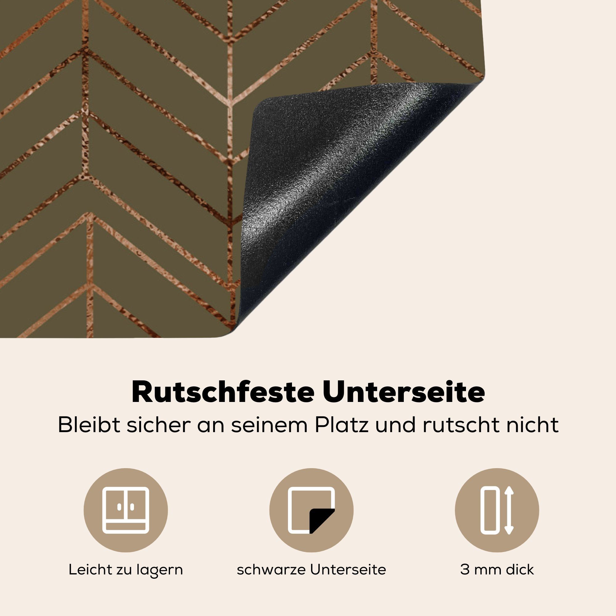 Muster Linie cm, Induktionskochfeld Schutz MuchoWow - (1 küche, die Herdblende-/Abdeckplatte Bronze für 81x52 - Luxus, Ceranfeldabdeckung tlg), - Vinyl,