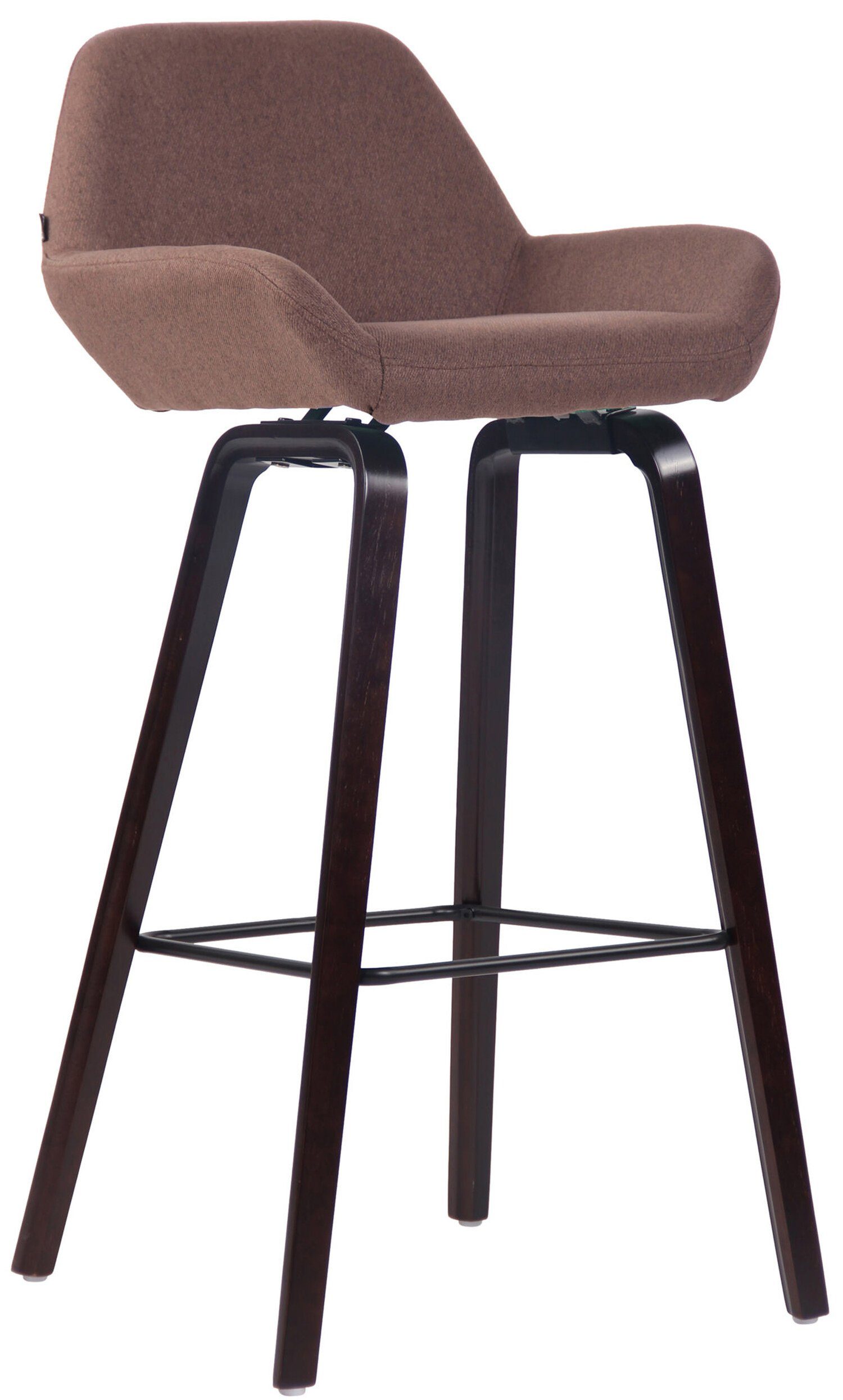 TPFLiving Barhocker New York mit bequemer Rückenlehne und angenehmer Fußstütze (Barstuhl Hocker für Theke & Küche - Tresenhocker), 4-Fuß Gestell Eichenholz walnus - Sitzfläche: Stoff Braun
