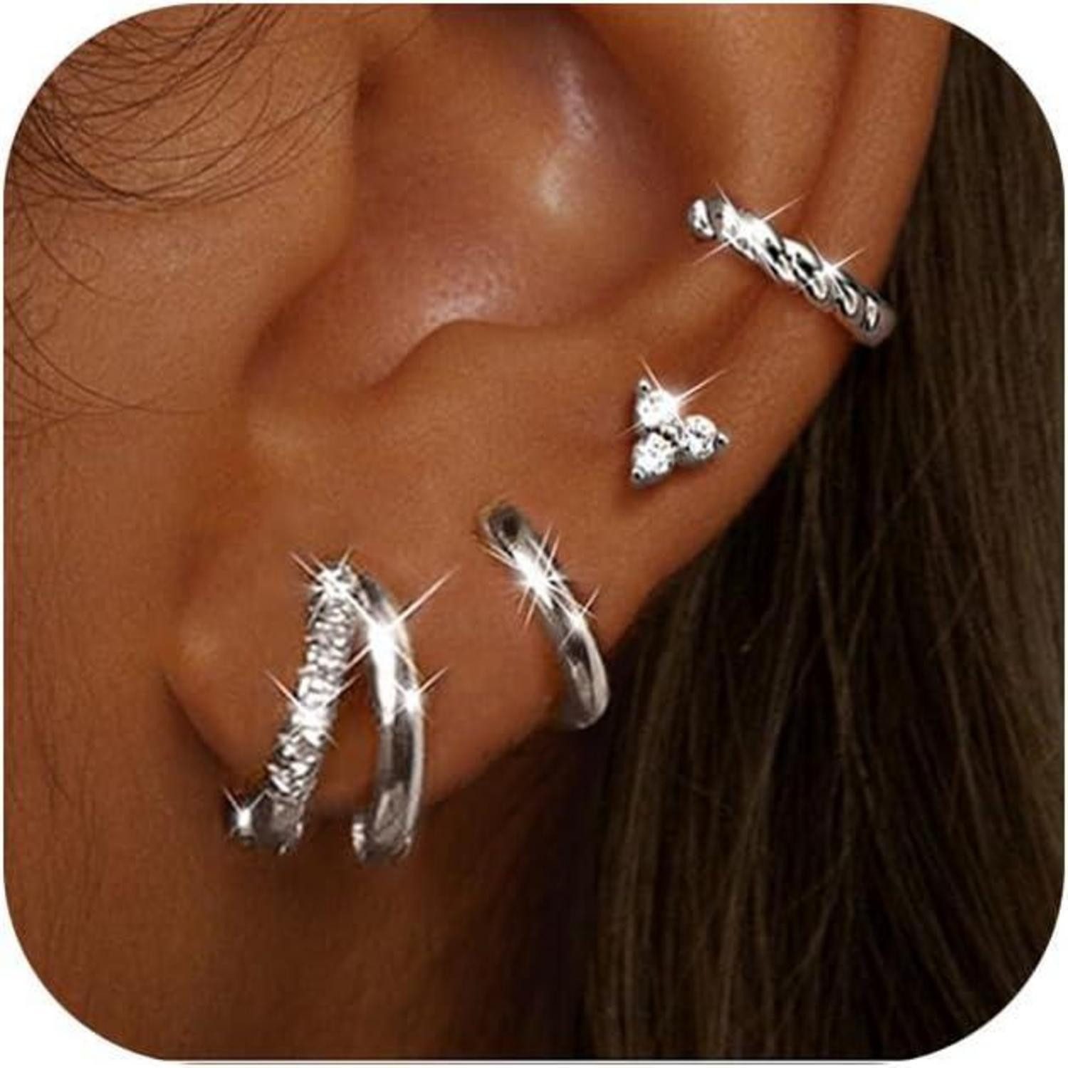 LuxusKollektion Schmuckset Ohrringe Creolen Ohrstecker Gold Silber 14K Doppelter Creolen-Silber