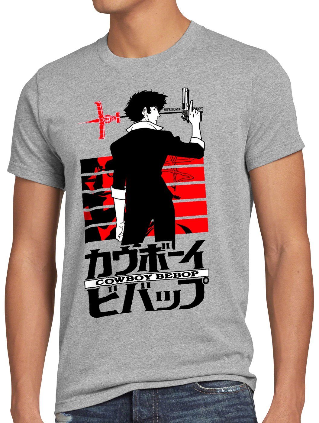 style3 Print-Shirt Herren T-Shirt The Cowboy swordfish anime manga grau meliert