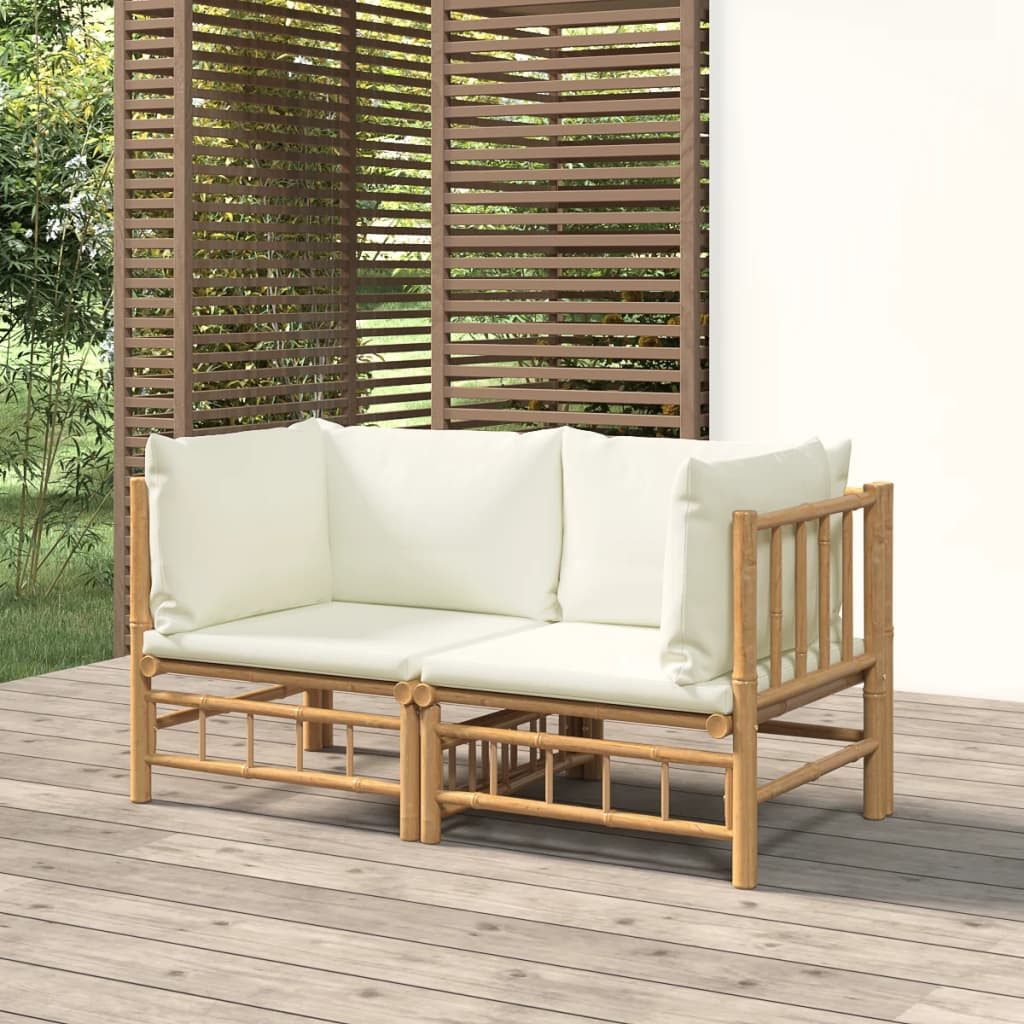 vidaXL Ecksofa Garten-Ecksofas mit Cremeweißen Kissen 2 Stk. Bambus