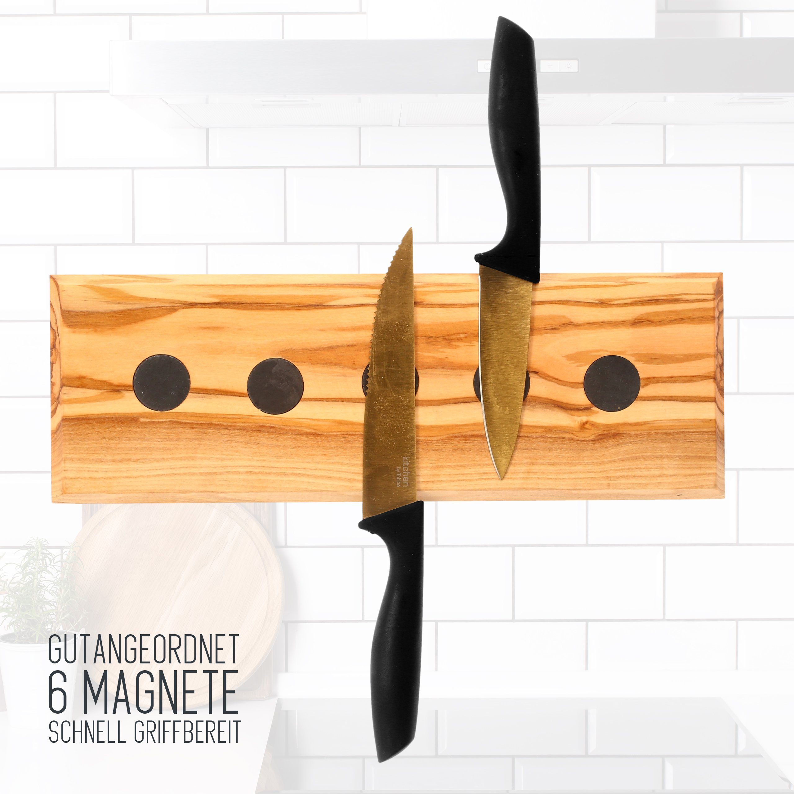 Lantelme Magnet-Messerblock Olivenholz Maserung naturbelassen, tolle Messer 30x10cm, Magnetleiste (1tlg)