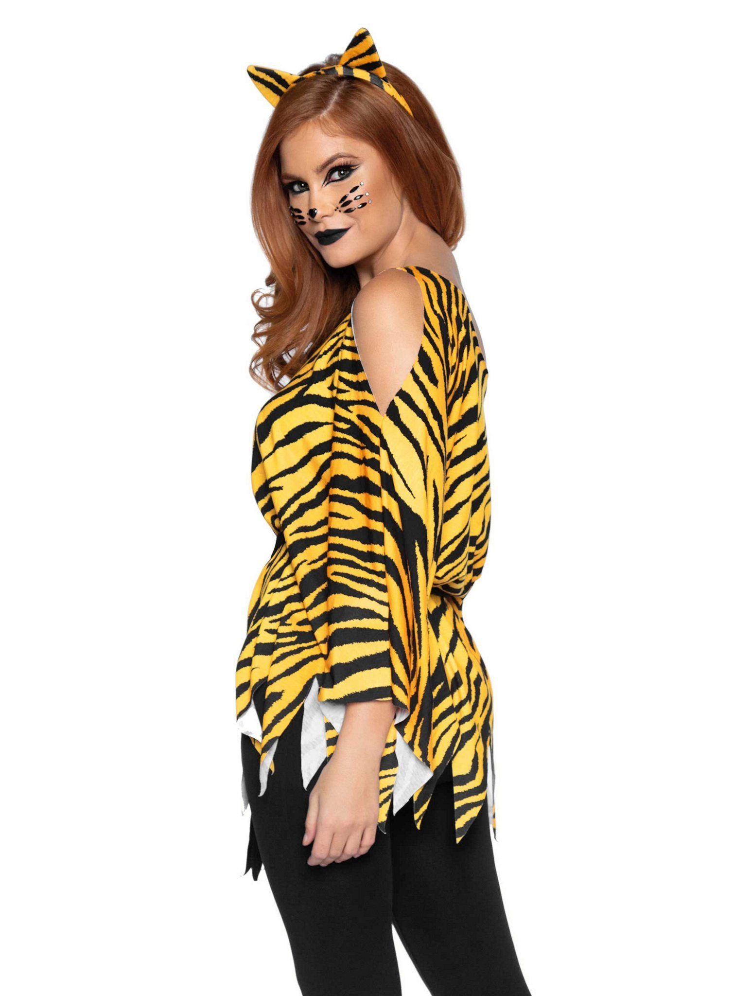 Leg Avenue Kostüm Tiger Poncho-Shirt, Einfach schnell verkleiden mit diesem tierischen Überwurf!